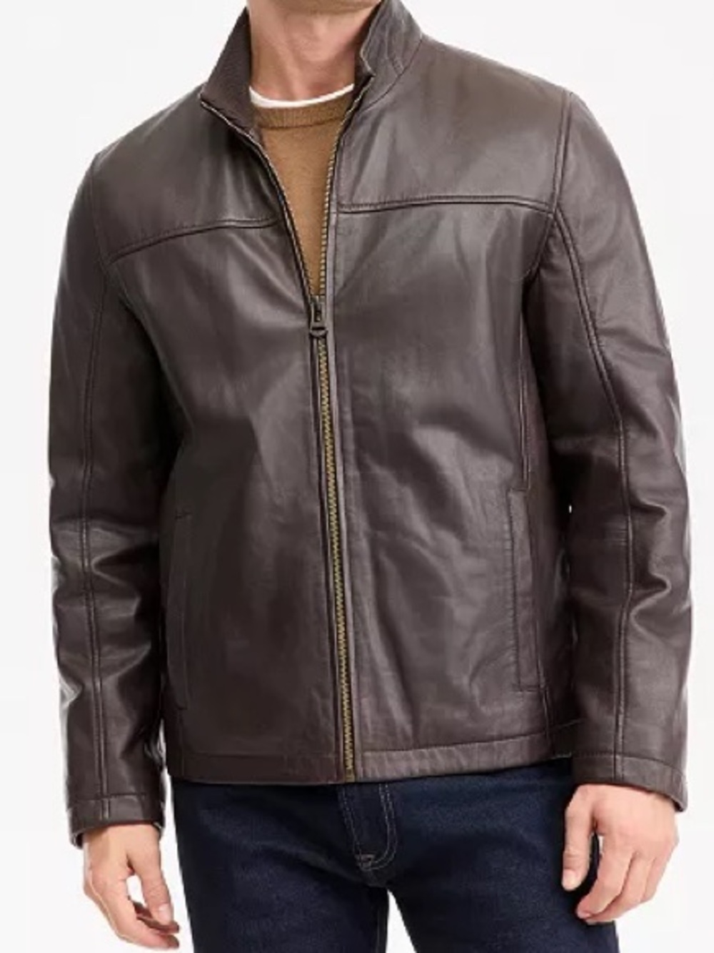 COLE HAAN LAMBSKIN BROWN LEATHER JACKET - XL
